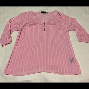 AVENUE, Pink Ribbed 3/4 length sheer blouse